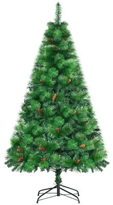 Image de Arbre de Noël artificiel - Arbre d'intérieur de 180 cm - Difficilement inflammable - 782 branches - Cônes de sapin - Support en métal - Fabriqué en PE et PVC - Couleur verte