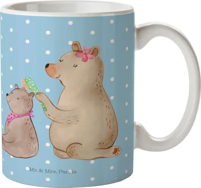 Produktbild von Mr. & Mrs. Panda Tasse Bär Kind - Blau Pastell - Geschenk, schöne, Mutter, Kaffeebecher, Muttertag, Kaffeetasse, Keramiktasse, Mama, Becher