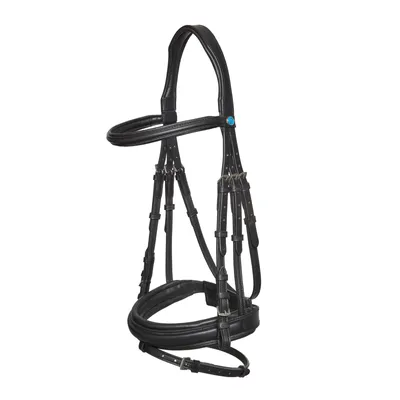Produktbild von Kieffer Trensenzaum ESSENTIALS LARA, Farbe:schwarz / schwarz unterlegt, Größe:Warmblut / Nasenbd.45mm-Lederstirnband bombiert