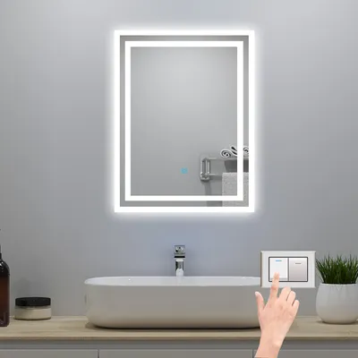 Produktbild von LED Badspiegel mit Beleuchtung Beschlagfrei 50x70cm Badezimmer Spiegel mit Kalt/Neutral/Warmweiß Dimmbar Speicherfunktion
