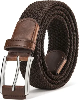 Produktbild von Flechtgürtel Herren Stretchgürtel Stoffgürtel Elastisch Dunkelbraun 35mm 125cm