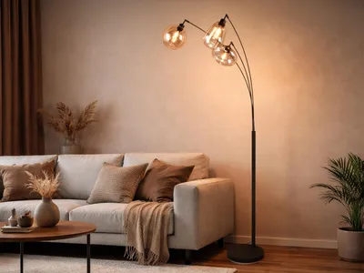 Obrázek produktu pro Stojací lampa 3 skleněná stínidla jantarové barvy, výška 200 cm