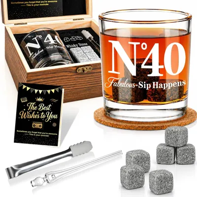 Immagine prodotto di Solidchoice - Set da whisky per il 40° compleanno, con scatola in legno e bicchieri