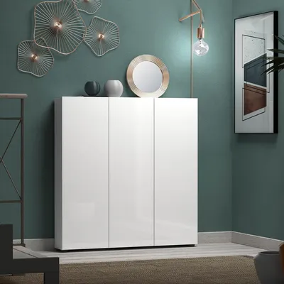 Produktbild von Dmora Großer Mehrzweckschrank Madibeng 110x115h cm Weiß 10 Regale