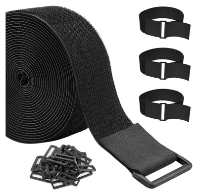 Produktbild von 3.8cm*5m Klettband mit 20 Schnallen, Breit Klett Klettbinder Wiederverschlie?bar, Klettverschluss Band Verstellbar, Klettgurt mit ?se zur Organize und Aufbewahrung Schwarz
