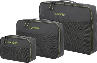 Three packing cubes of different sizes are displayed against a white background.