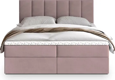 Produktbild von Masseno Boxspringbett MERIL K 160x200 cm Komplett-Set mit Bonell Matratze und Topper, Polsterbett mit Bettkästen -Rosa, KRONOS 27