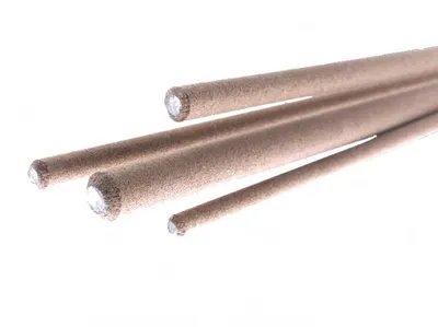 A close-up, studio shot of several welding rods against a white background.