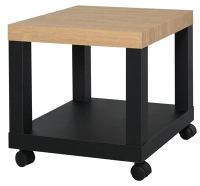 Produktbild von Beistelltisch mit Rollen, offenem Regal, Sofatisch fš¹r Wohn- und Schlafzimmer, 40 x 40 x 40 cm, Natur und Schwarz