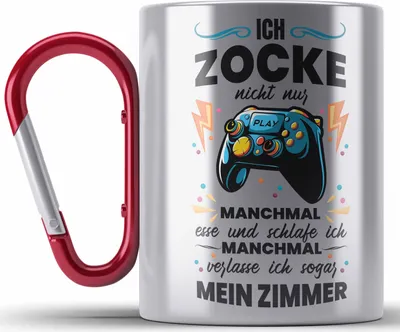 Produktbild von Trendation - Lustige Gamer Edelstahl Tasse Karabiner Ich Zocke Nicht Nur Geschenk Zocker Lustiger Spruch Geschenkidee Jungs (Rot)