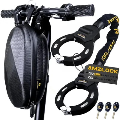 Immagine prodotto di Catena antifurto per scooter elettrici, realizzata in acciaio temprato da 8 mm, lunghezza 75 cm, con custodia impermeabile e 3 chiavi
