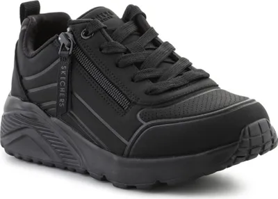 A black Skechers sports shoe is shown from the side against a white background.