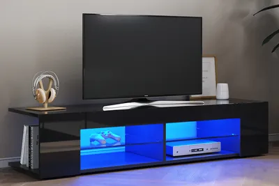 Produktbild von SONNI TV-Schränke Schwarz Hochglanz mit LED Beleuchtung 135cm Breite