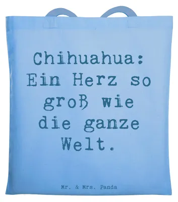 Produktbild von Mr. & Mrs. Panda Shopping Tasche Spruch Chihuahua Herz - Sky Blue - Geschenk, Hunderassen Pflege, Einkaufstasche, intelligente Hunde, treuer Begleiter, Laptoptasche