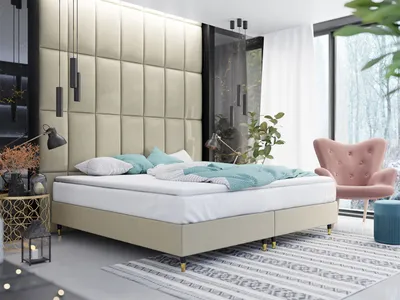 Obrázek produktu pro Manželská čalouněná postel s matrací 180x200 NECHLIN 5 - béžová