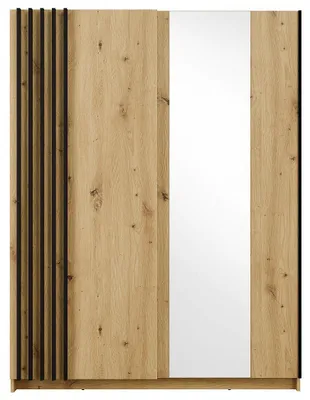 Produktbild von Kleiderschrank mit 2 Schiebetüren - Mit Spiegel - 150 cm - Natur & Schwarz - CALELA
