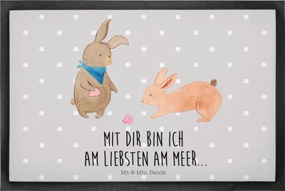 Produktbild von Mr. & Mrs. Panda fußmatte Hasen Muschel 40 x 60 cm - Grau Pastell - Geschenk, Schmutzmatte, Beste Freundin, Bodenvorleger, BFF, Strand, Best Friends, Muttertag