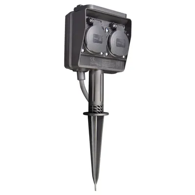 Produktbild von Gartensteckdose McPower, 2-fach, IP44, mit Erdpieß, 3m Kabel