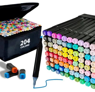 Productafbeelding van Alcoholmarker set, 204 kleuren, dubbele marker, sneldrogend, viltstiften voor manga, design, tekenen, volwassenen