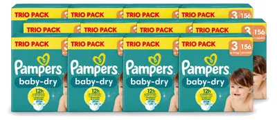 Imagen del producto de 12 pañales Pampers Baby-Dry, talla 3, para bebés de 6 a 10 kg - Paquete económico - 12 unidades
