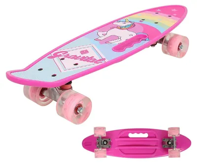 Produktbild von Kinder Skateboard - Mini Cruiser Board - 59 cm Deck - LED Rollen leuchten - Für Anfänger Mädchen und Jungen - Flaches Deck - Rosa