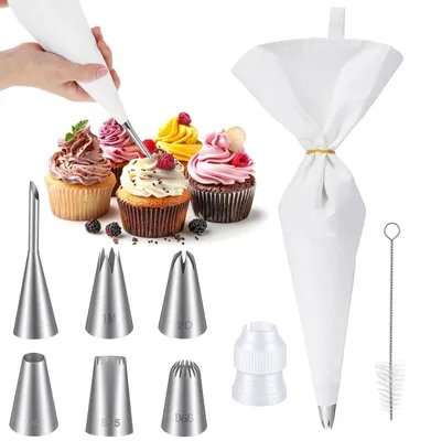 Immagine prodotto di Set di sacchetti per decorazione, 10 pezzi, 2 x 38 cm, riutilizzabili, inclusi beccucci, per la decorazione di torte