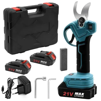 Produktbild von Akumulátorové záhradné nožnice, elektrické záhradné nožnice, priemer strihu 32 mm, pokročilý digitálny displej, s 2 dobíjacími batériami, 21 V záhradné nožnice, nožnice na konáre