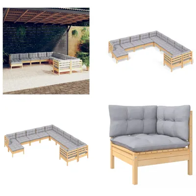 Image de vidaXL 11 pcs. Garden Lounge Set with Grey Coussins Pin - Garden Lounge Set - Garden Lounge Sets - Garden Lounge Set - Garden Lounge Sets
