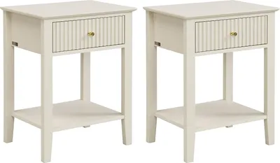 Produktbild von Nachttisch 2er-Set 1 Schublade & 1 Ablage – MDF – Beige – NIRIVA