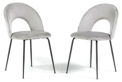 Produktbild von Set 2 Esszimmerstühle aus Samt mit geformter Rückenlehne und Metallbeinen, elegantes und modernes Design für Zuhause und Restaurant MARGOT – Hellgrau/Dunkelgrau