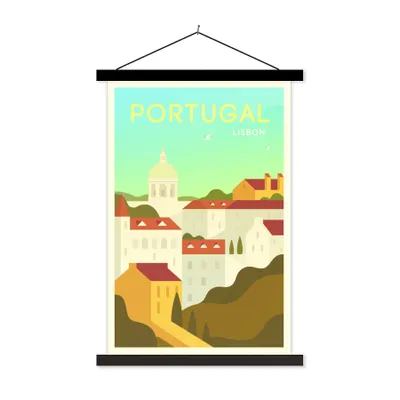 Produktbild von MuchoWow® Textilposter Illustration der Hauptstadt Lissabon, Portugal 120x180 cm mit schwarzem Rahmen - Fotos
