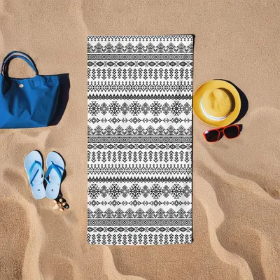 Produktbild von Mijolnir, Baskili - Black, White, Strandtuch, Schwarz, 60 % BAUMWOLLE / 40 % POLYESTER, 75 x 150 cm