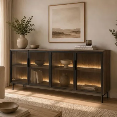Immagine prodotto di Hapa - Credenza, 181x39x83h cm Marrone Noce, 2 Ripiani