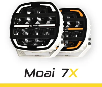 Produktbild von SKYLED MOAI 7X White LED Fernscheinwerfer Rund 7 Zoll, 136W Combo Beam, Weißes Gehäuse, Positionslicht Weiß/Amber, ECE R149 Ref. 45 & Offroad Boost, Zusatzleuchte 12V 24V LKW SUV