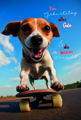 Produktbild von Geburtstag  Karte mit Briefumschlag Hund auf Skateboard