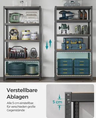 Produktbild von SONGMICS Schwerlastregal, 2er Set, Stahl, Regal, kein Werkzeug erforderlich, Lagerregal, für Garage, Keller, Lagerraum, Werkzeug, Fitnessgerät, bis 600 kg belastbar, 50 x 100 x 200 cm, grau GLR050G02