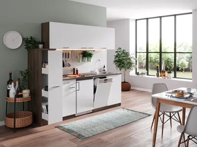 Produktbild von Küche Küchenzeile Singleküche Eiche York Weiß Oliver 225 cm Respekta