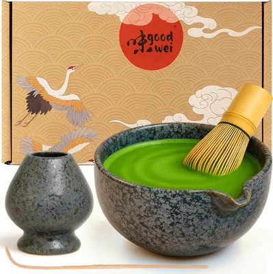 Produktbild von Matcha Set "Shado" mit Schale mit Ausgießer, Besen & Halter – edles Set aus Keramik für cremigen Matcha und stilvolle Teezeremonie