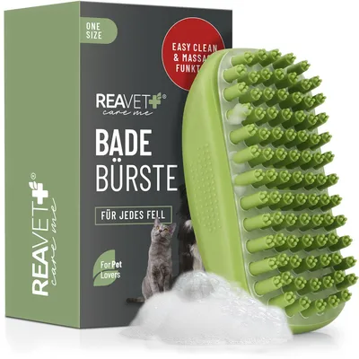 Produktbild von REAVET Badebürste Gummistriegel für Hunde, Katzen Kurzhaar & Langhaar, mit Massageeffekt - Entfernt loses Deckhaar, Staub & Schmutz I Badestriegel Zum Einmassieren von Hundeshampoo