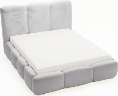 Produktbild von GRAINGOLD Exklusive Polsterbett 180x200 cm Bubble - Designerbett mit Velour Stoff, Bettkasten & Lattenrost - Hellgrau (Magic velvet 2218)