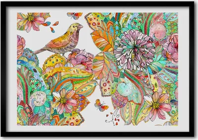 Produktbild von Bild - Bilderrahmen - 100 cm x 70 cm - MDF - Rahmen - Foto - Wandkunst Vogel und Verzierungen