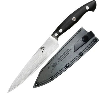 Image de Zelite Couteau Cuisine, Couteau de Chef Japonais en Acier Inoxydable du Damas, Kit Couteau Cuisine Professionnelle de 15 cm, Couteaux et Ustensiles de Cuisine, Etui en Cuir, Rivets en Mosaïque