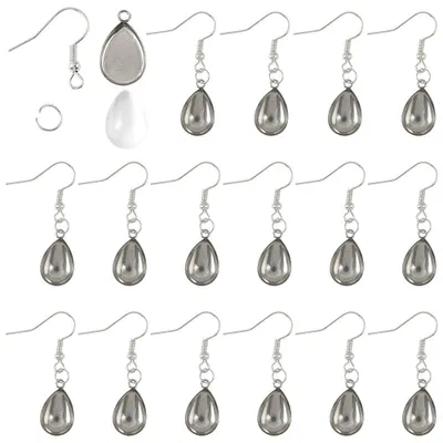 Ohrring-Bastelset, 30-teilig, tropfenförmige Glas-Cabochons, Edelstahl