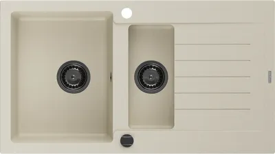 Produktbild von Mexen Matias 1,5-Becken-Granitspüle mit Abtropffläche 900 x 505 mm, Beige, Siphon Schwarz - 6502901505-69-B