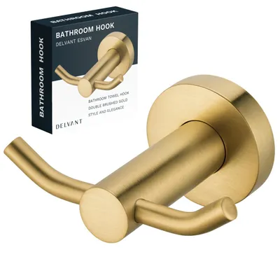 Produktbild von Delvant ESVAN Doppelter Handtuchhaken Gold gebürstet Edelstahl Badezimmerhaken wandmontiert Handtuchhalter Bademantelhaken Badezimmerzubehör Bad