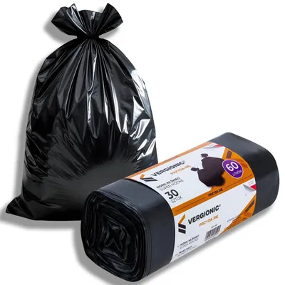 Zdjęcie produktu dla Vergionic worki worek na śmieci 60 l 30 szt mocne grube LDPE czarne uniwersalne do kosza