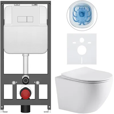 Imagen del producto de Conjunto de inodoro suspendido Cesso - blanco mate - botón Prime/Modulo, blanco - para instalación mural/con paneles de yeso - 49x36 cm