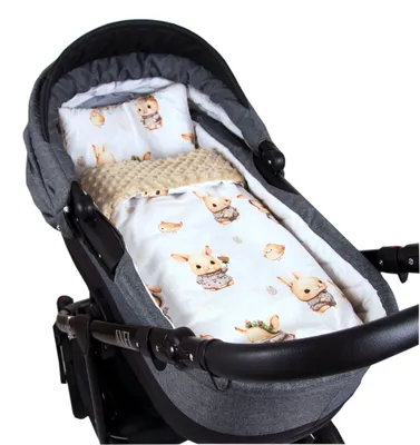 Produktbild von BabyLux Babydecke MINKY PLÜSCH 75x60cm mit Kissen – Weiche Decke für Kinderwagen & Babyschale MP150 - Beige + Häschen