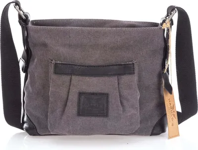 Zdjęcie produktu dla J Jones Torebka damska na ramię listonoszka materiałowa ze skórą naturalną vintage szara