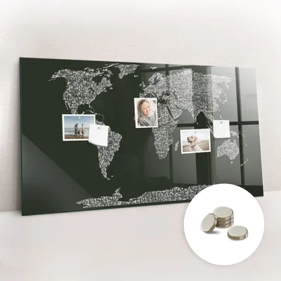 Obrázok produktu pre Magnetická tabuľa na stenu - Memo Tabuľa Sklenená - vrátane 5 magnetov - 120x60 cm - Názvy kontinentov
